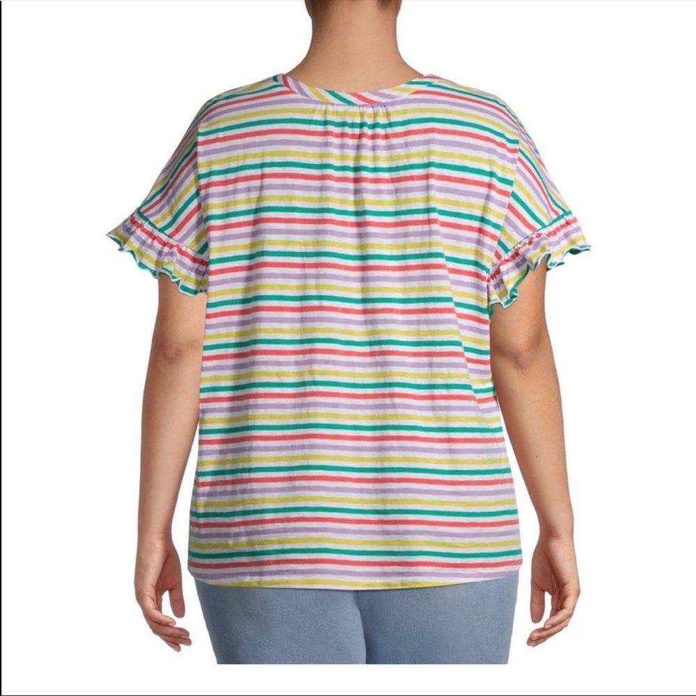 Colorful Striped Ruffle Sleeve Top - Picture 2 of 6